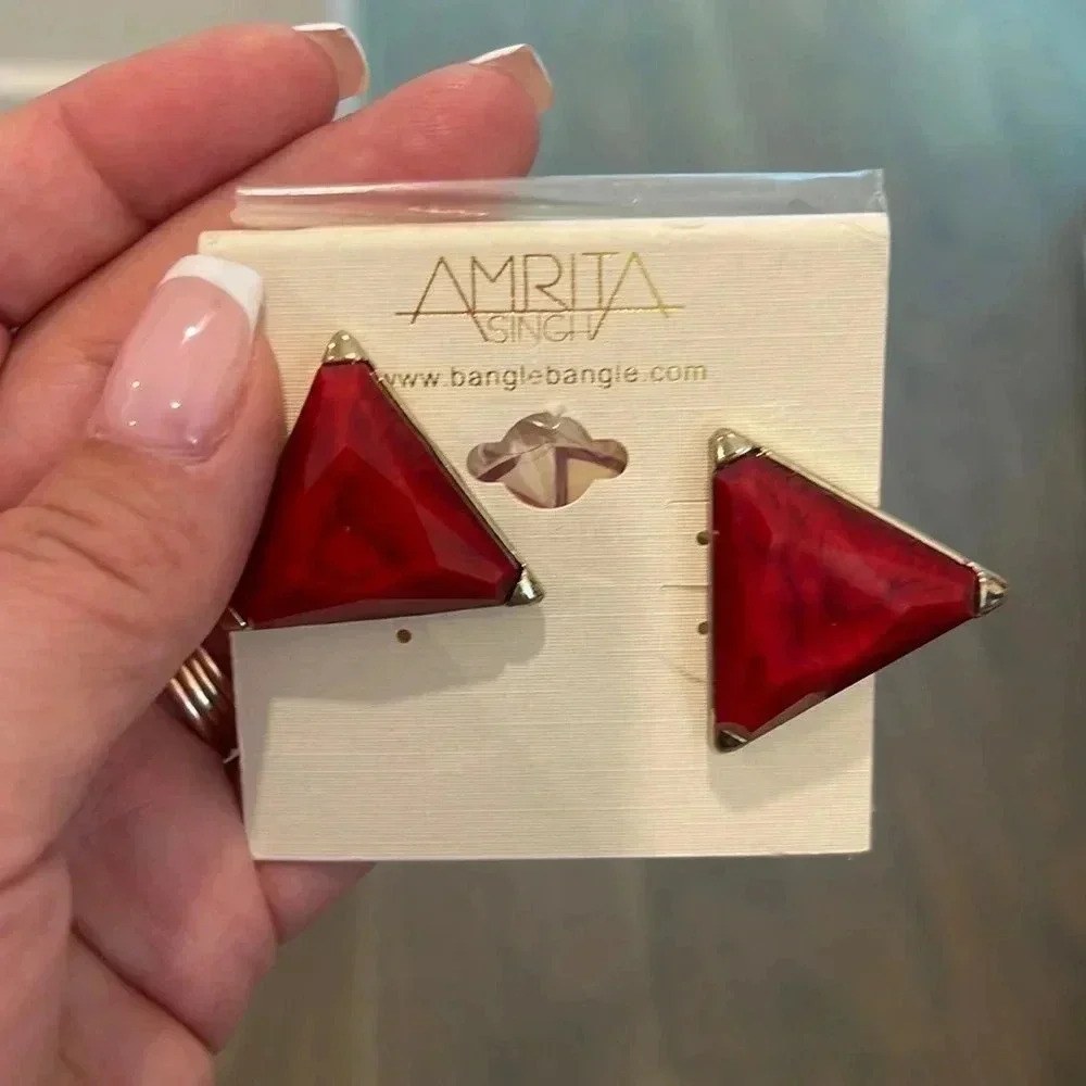 NWT | Amrita Singh | Red & Gold Triangle Earrings